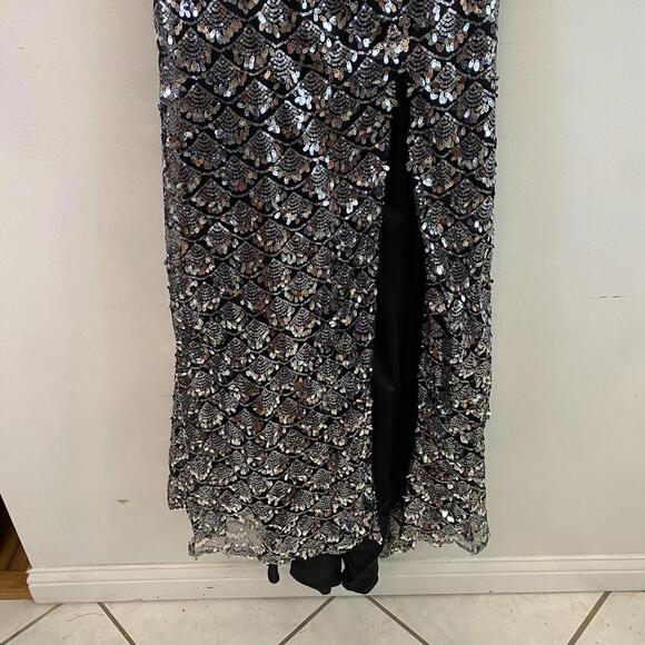 SEAN COLLECTION black and silver sequin maxi strapless dress - Picture 5 of 6